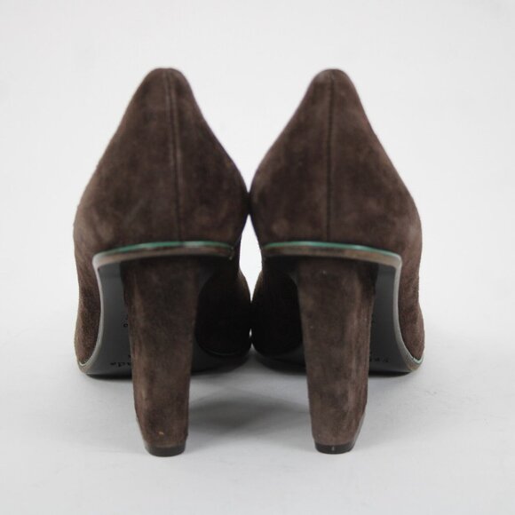 Kate Spade Sz 9 B Brown Green Trim Slip On Suede Upper Leather Inner 3" Heels - Picture 3 of 16